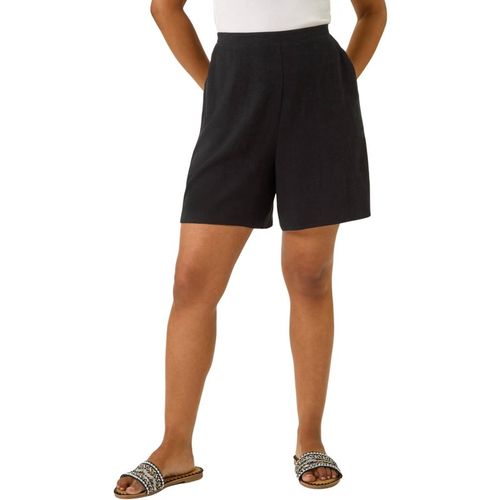 Roman Womens Petite Linen Mix Elastic Waist Shorts - Black