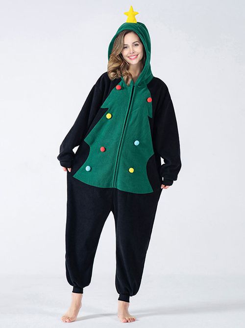 Kigurumi Onesie Pajamas Christmas Adult's Green Polyester Jumpsuit Kigurumi Costume