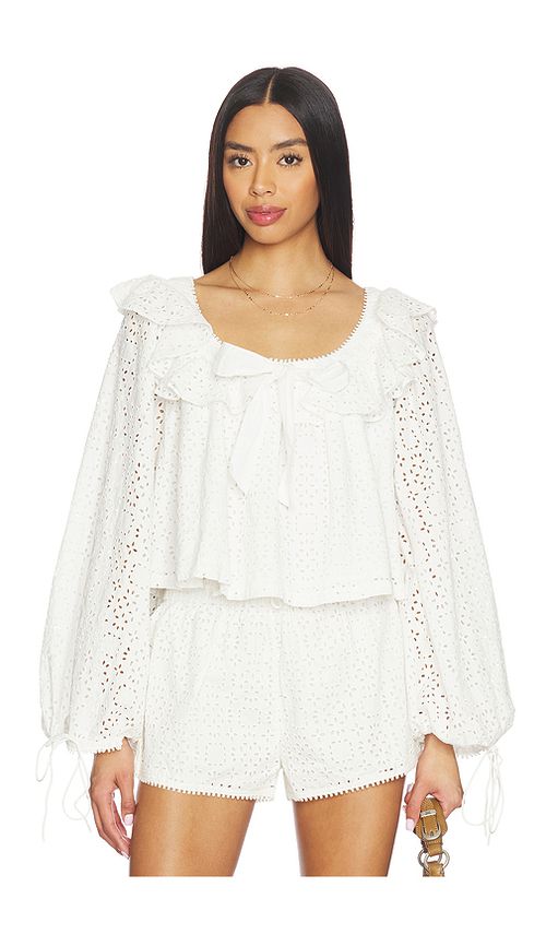 For Love & Lemons Willa Eyelet Top in White. L. Also in S, XS