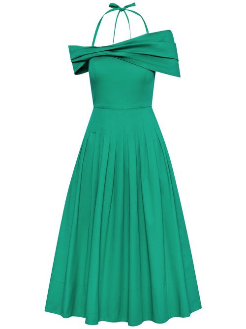 Off-shoulder halterneck midi dress - Green