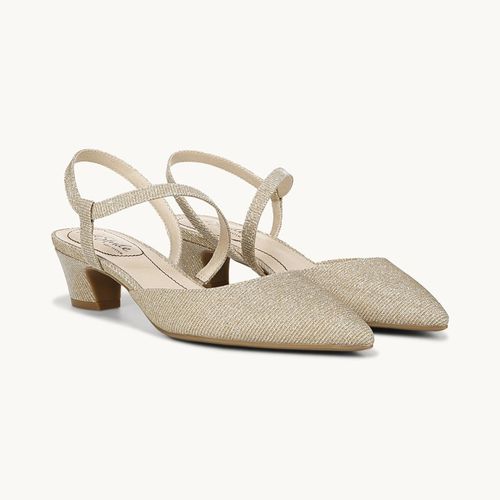 Stride Minimalist Pump Shoes Light Gold Rhinestone Fabric