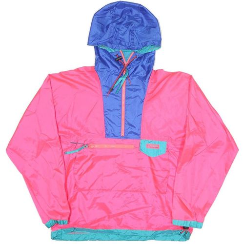 COLUMBIA Mens Pink & Blue Windbreaker Jacket S Polyester Blend Hooded Zip