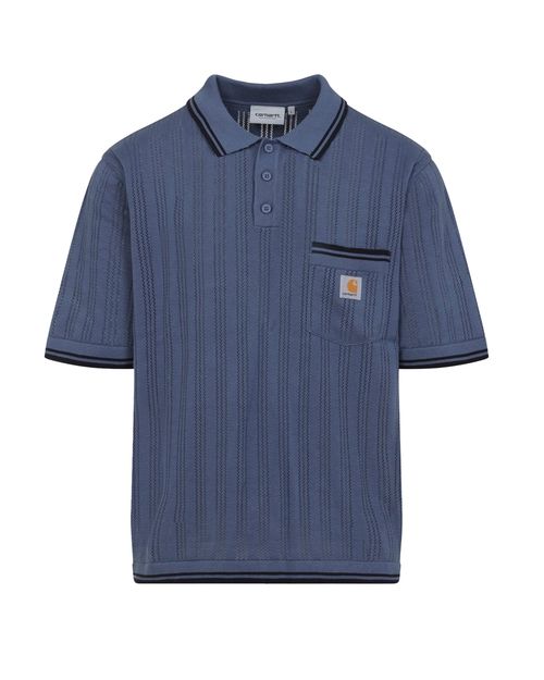 Openwork Cotton Polo Shirt — Blue