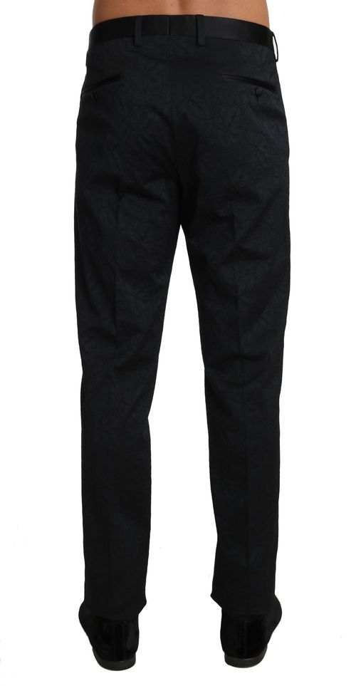 Cotton Brocade Floral Trousers — Black