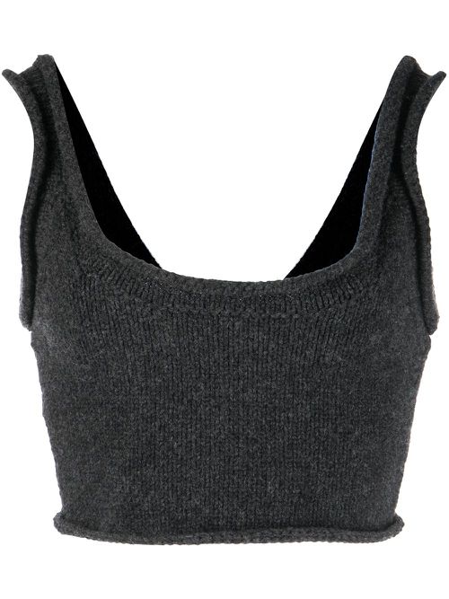 COMPACT KNIT TANK BRA WITH JERSEY ROLL TRIMS - Black