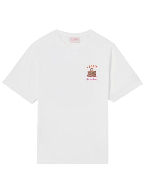 White Emilie T-Shirt With Embroidery + Bags That Hide