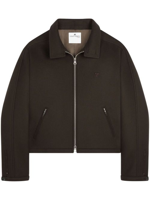 Logo-patch wool jacket - Brown