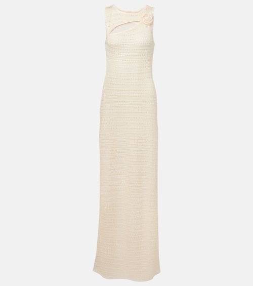 Floral-appliqué crochet maxi dress