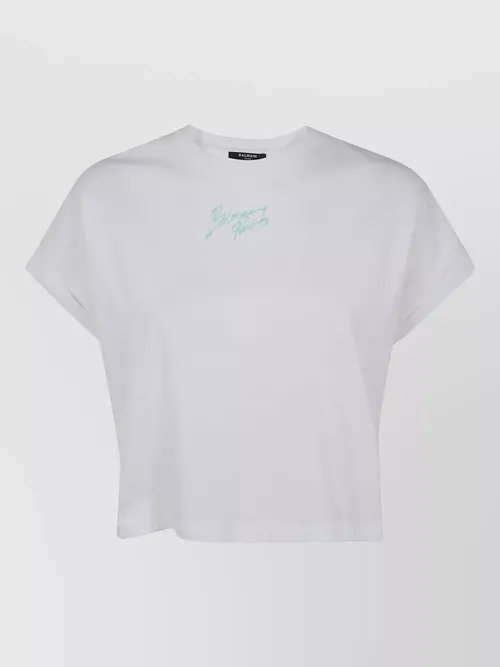 Balmain - paris logo cropped crew neck t shirt
