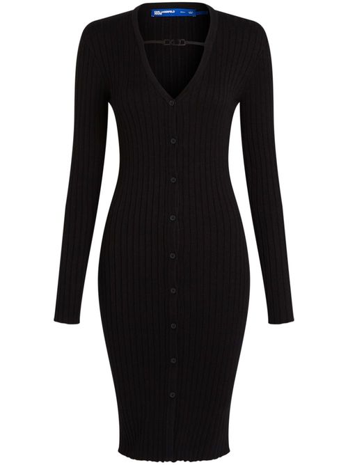 Button-up ribbed-knit dress - Black