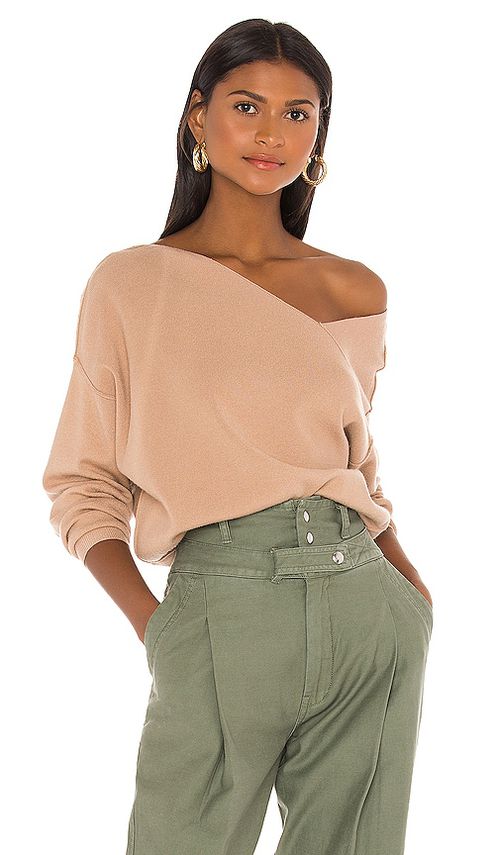 Line & Dot Favorite Off Shoulder Sweater in Tan. -  S also in L