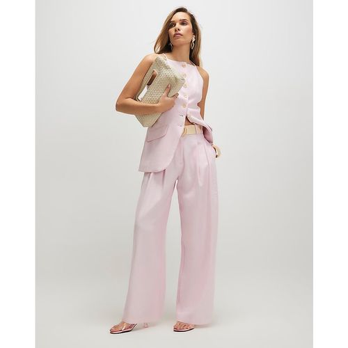 River Island Womens Wide Leg Trousers Pink Linen Look Belted