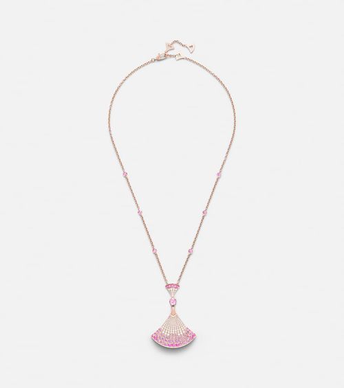 Bvlgari Divas' Dream 18kt rose gold pendant necklace with diamonds, sapphires, and rubies