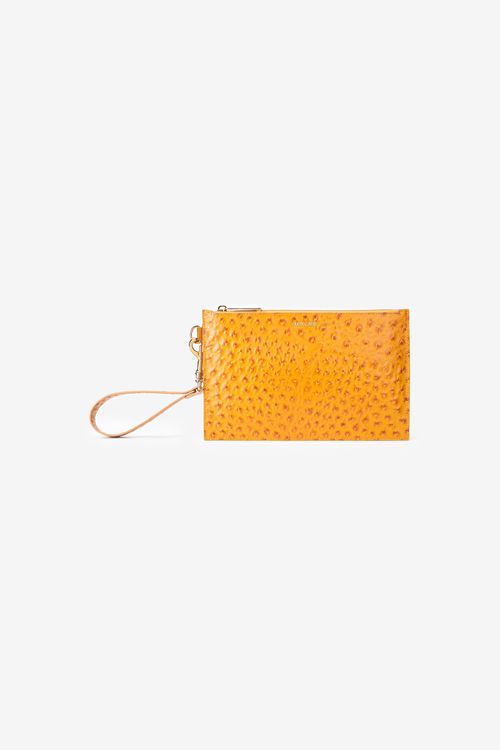 Ochre Clutch In Ostrich-effect Leather