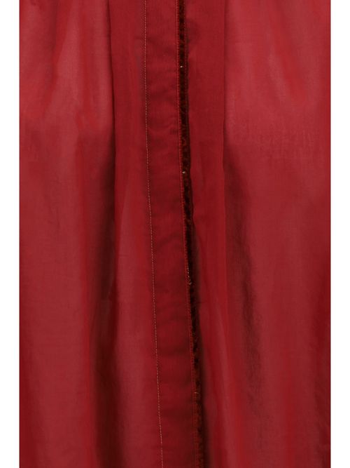 Pleated High-Neck Cotton Shirt — Red