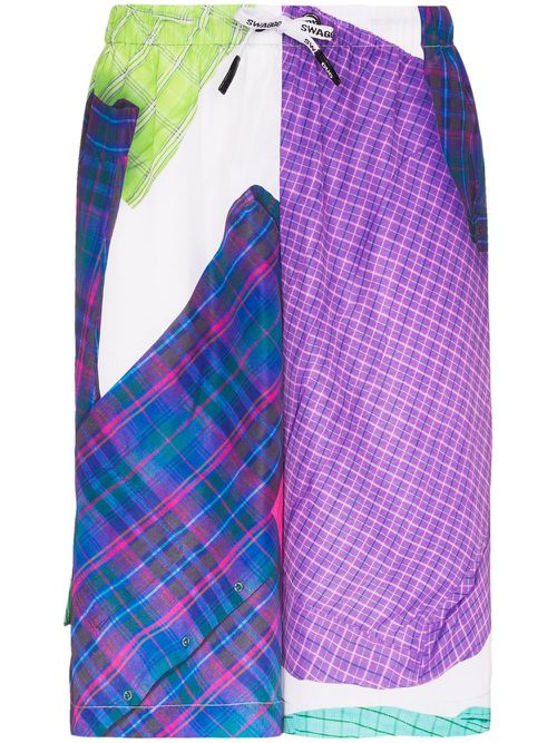 Check print track shorts - Purple