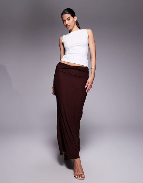 Mix & match twisted waist fishtail maxi skirt in chocolate-Brown