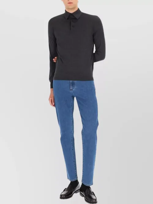 Zegna - ribbed cuff knit sweater with hem detai
