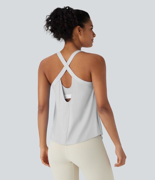 U Neck Curved Hem Cool Touch Yoga Tank Top-UPF50+ Tank Top - Nimbus Cloud