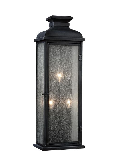 Visual Comfort Studio Pediment 3-Light Outdoor Wall Light in Dark Weathered Zinc by Sean Lavin
