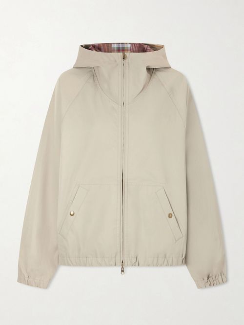 Hooded Reversible Checked Shell Jacket - Gray