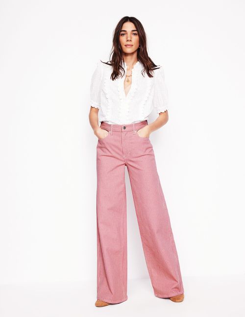High Rise Wide Leg Jeans Pink Stripe Women