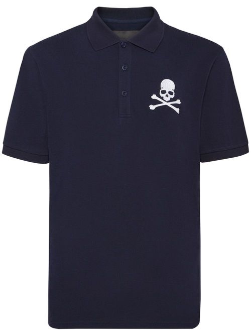 Skull & Bones embroidered cotton polo shirt - Blue