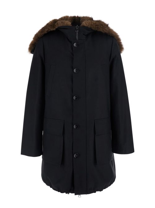 Hooded Cotton Parka Coat — Black