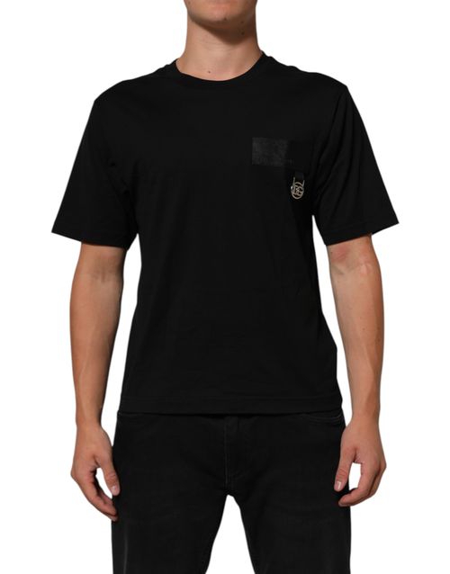 Dolce & Gabbana Black Cotton Logo Plaque Crew Neck Men's T-shirt Pre-Owned