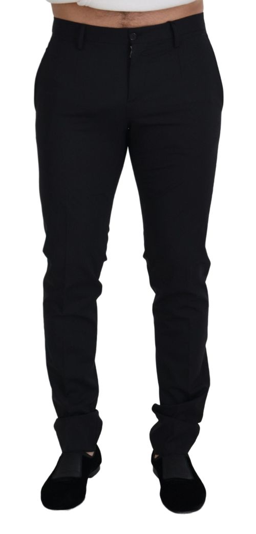 Wool-Elastane Formal Trousers — Black