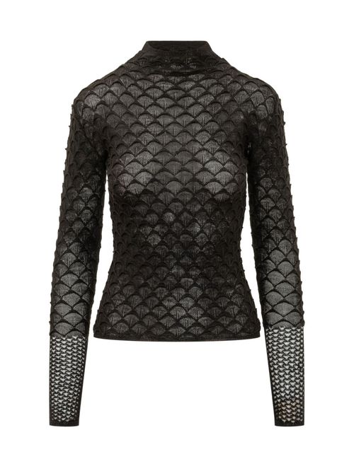 Black Textured Mock Collar Sweater
