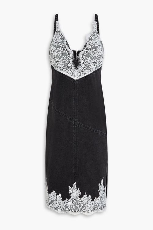 Lace-paneled denim midi slip dress - Black - US 0