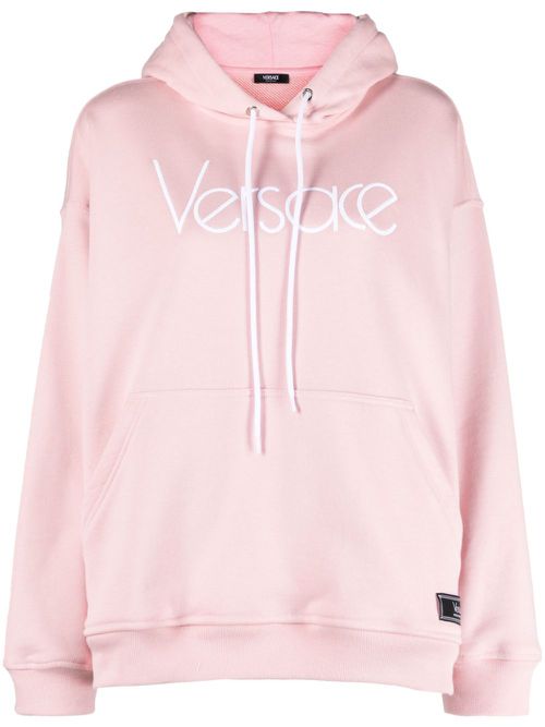 Logo-embroidered cotton hoodie - Pink