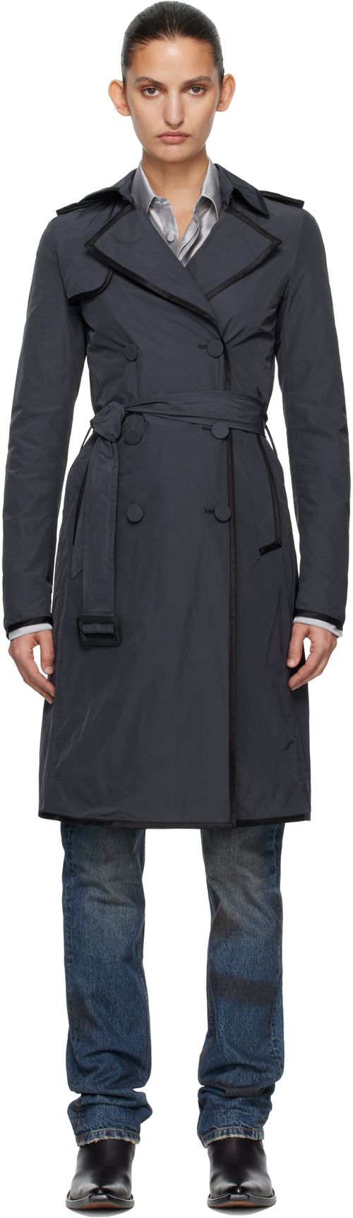 Navy Nylon Trench Coat