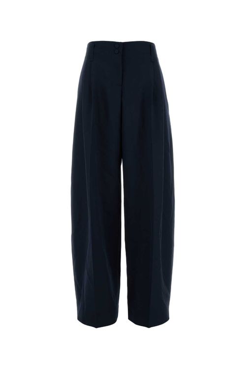 Wide-Leg Wool Trousers — Navy