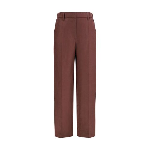 Linen Wide-Leg Trousers — Brown