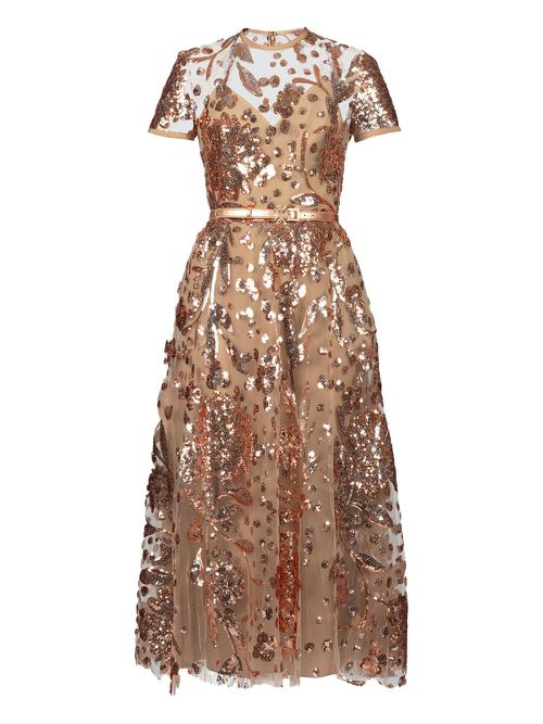 Elie Saab embroidered tulle midi dress - Neutrals