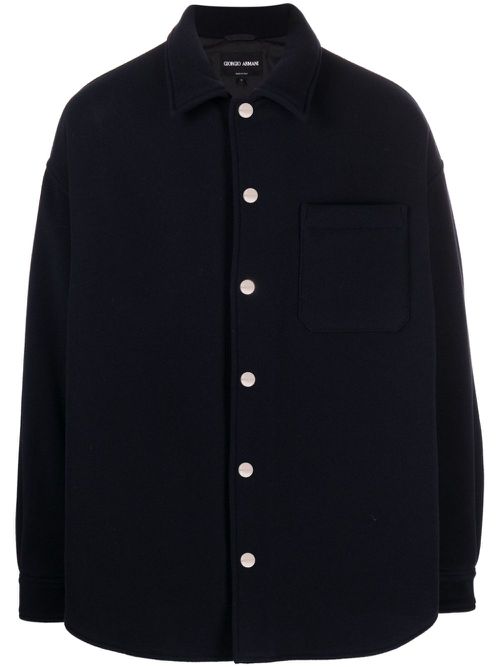 Felted virgin wool shirt jacket - Blue