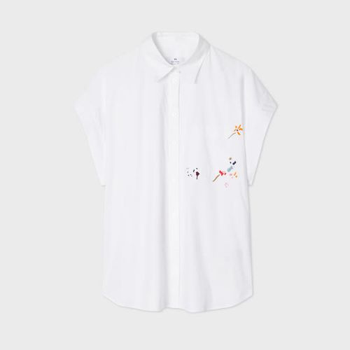 Women's White 'Brushstroke' Embroidered Shirt