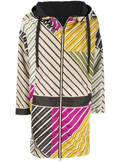 Reversible striped colour-block coat - Multicolour