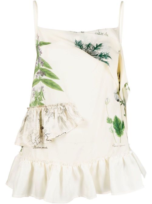 Leaf-print silk top - Neutrals