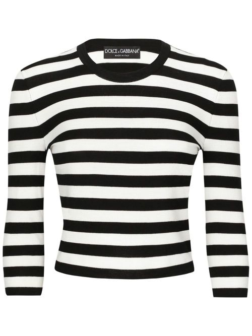 Striped cropped jumper - White