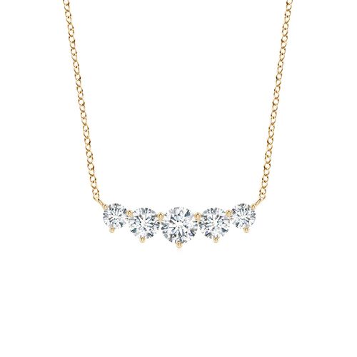 Angara 0.5 Carat Graduated Five Stone Round Lab-Grown Diamond Necklace in 18K Yellow Gold