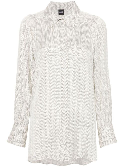 Abstract-pattern satin shirt - White