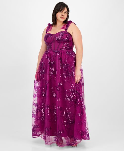 Plus Size Sequin Tulle Corset Gown, Created for Macy's - Plum