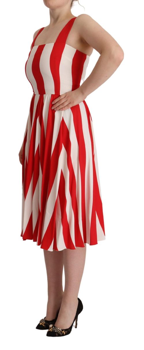 Striped Viscose Shift Dress — Red