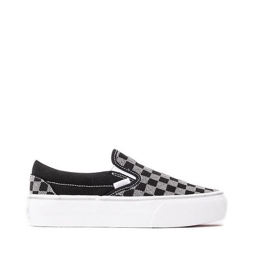 Vans Classic Slip-On Checkerboard Platform Skate Shoe - Black / Silver