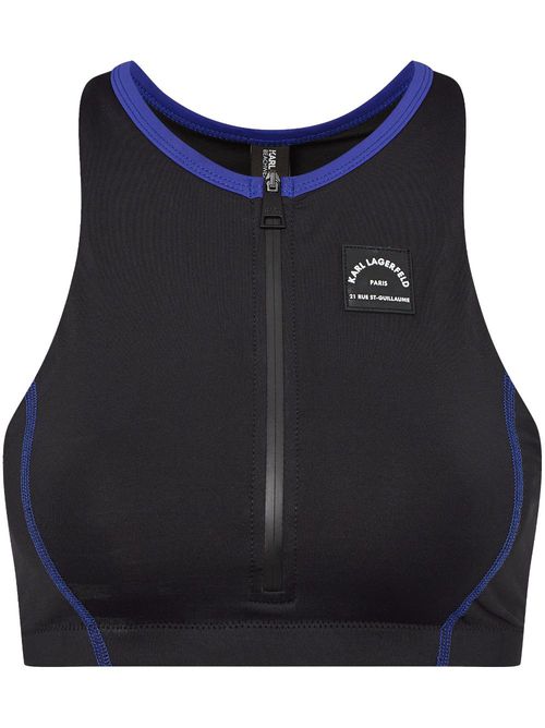 Sporty Logo zipper swim top - Black