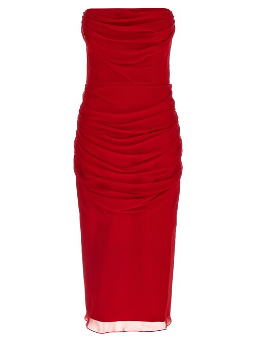Silk Chiffon Ruched Dress — Red