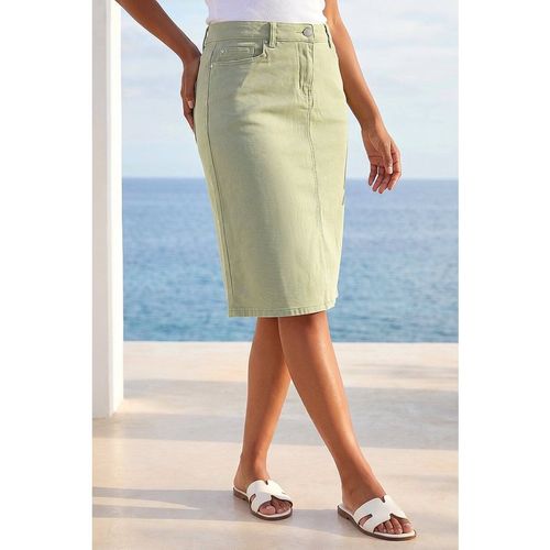 Roman Cotton Denim Stretch A Line Skirt In Light Green